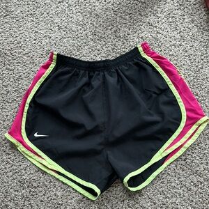 Nike Women’s Running Shorts Black with Pink and Neon Green Accents Size Small